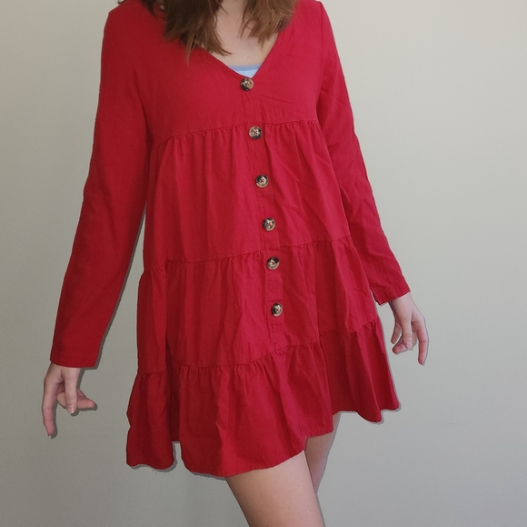 100% cotton festive red babydoll dress - Picture 4 of 4